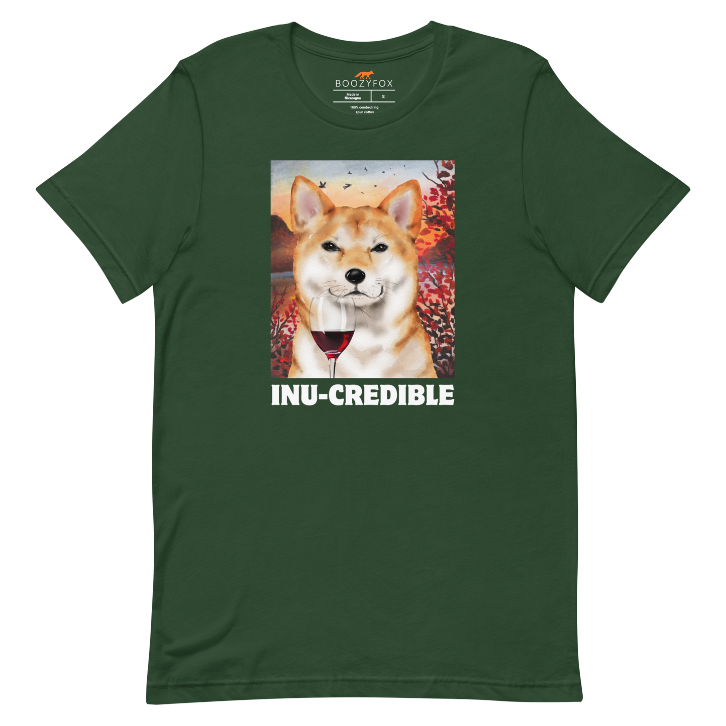 Funny Shiba Inu lightweight graphic tee in forest green by Boozy Fox