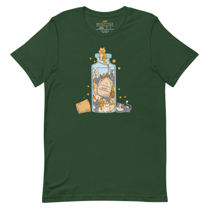 Funny Purrscription: Anti-depressants Cat lightweight graphic tee in forest green by Boozy Fox
