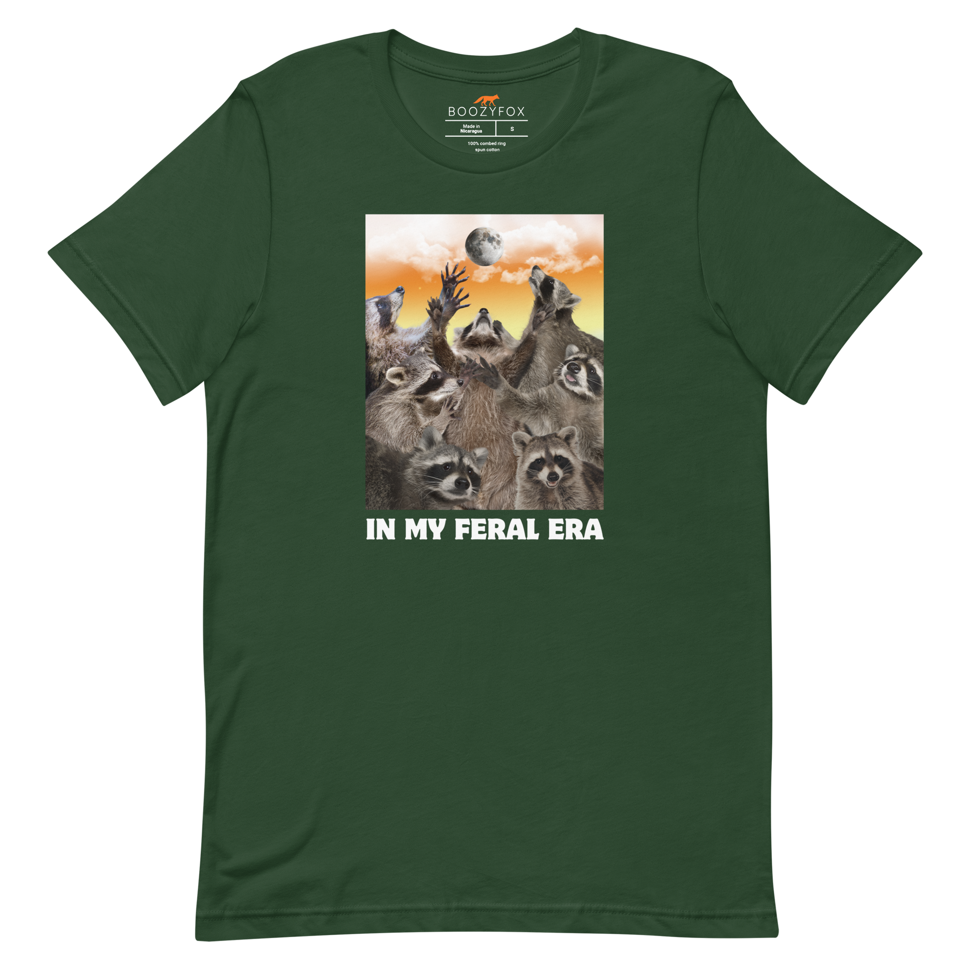 Funny In My Feral Era Raccoon lightweight graphic t-shirt in forest green by Boozy Fox