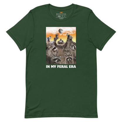 Funny In My Feral Era Raccoon lightweight graphic t-shirt in forest green by Boozy Fox