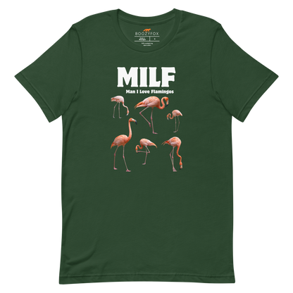 Funny Man I Love Flamingos lightweight graphic tee in forest green by Boozy Fox