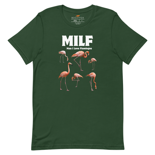 Funny Man I Love Flamingos lightweight graphic tee in forest green by Boozy Fox