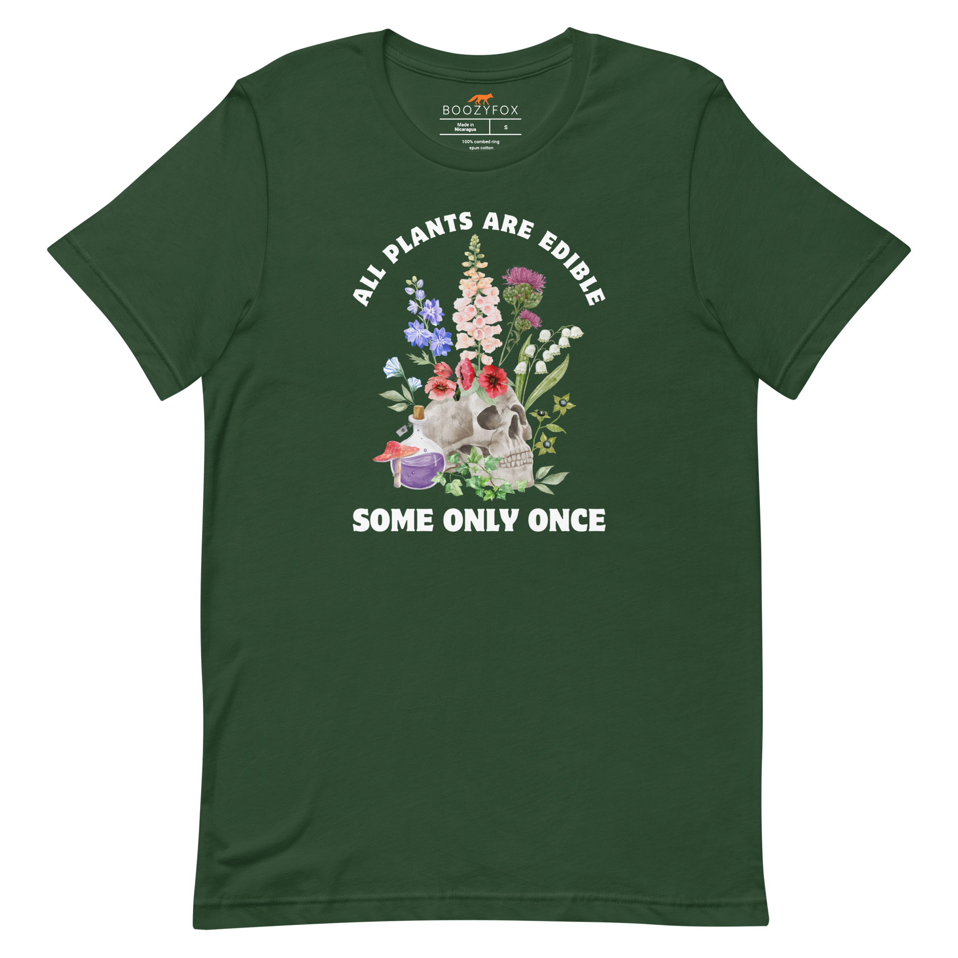 Funny All Plants Are Edible Some Only Once Plant lightweight graphic t-shirt in forest green by Boozy Fox