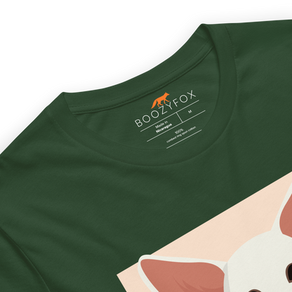 Product Details of a Forest Green Premium Fennec Fox T-Shirt featuring an adorable Dessert Addict graphic on the chest - Cute Graphic Fennec Fox Tees - Boozy Fox