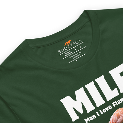 Product details of a Funny Man I Love Flamingos lightweight graphic tee in forest green by Boozy Fox