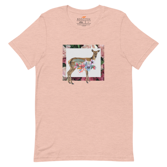 Heather Prism Peach Premium Deer T-Shirt featuring a stunning Floral Deer graphic on the chest - Cute Graphic Deer Tees - Boozy Fox