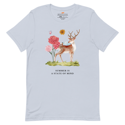 Light Blue Premium Summer Is a State of Mind Tee featuring a Summer Is a State of Mind graphic on the chest - Cute Graphic Summer Tees - Boozy Fox