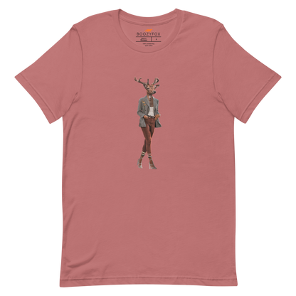 Mauve Premium Deer T-Shirt featuring an Anthropomorphic Deer graphic on the chest - Funny Graphic Deer Tees - Boozy Fox