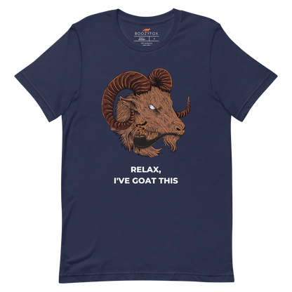 Navy Premium Goat T-Shirt featuring an amusing Relax I've Goat This graphic on the chest - Funny Graphic Goat Tees - Boozy Fox