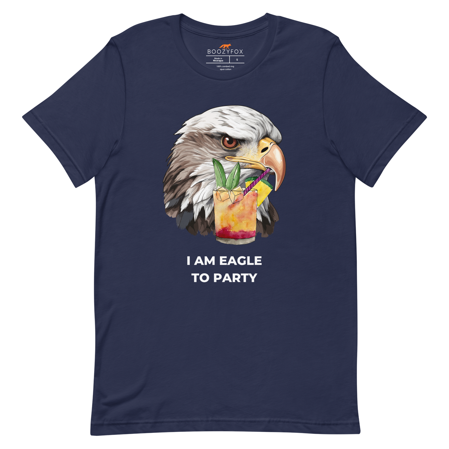 Navy Premium Eagle T-Shirt featuring an eye-catching I Am Eagle to Party graphic on the chest - Funny Graphic Eagle Tees - Boozy Fox