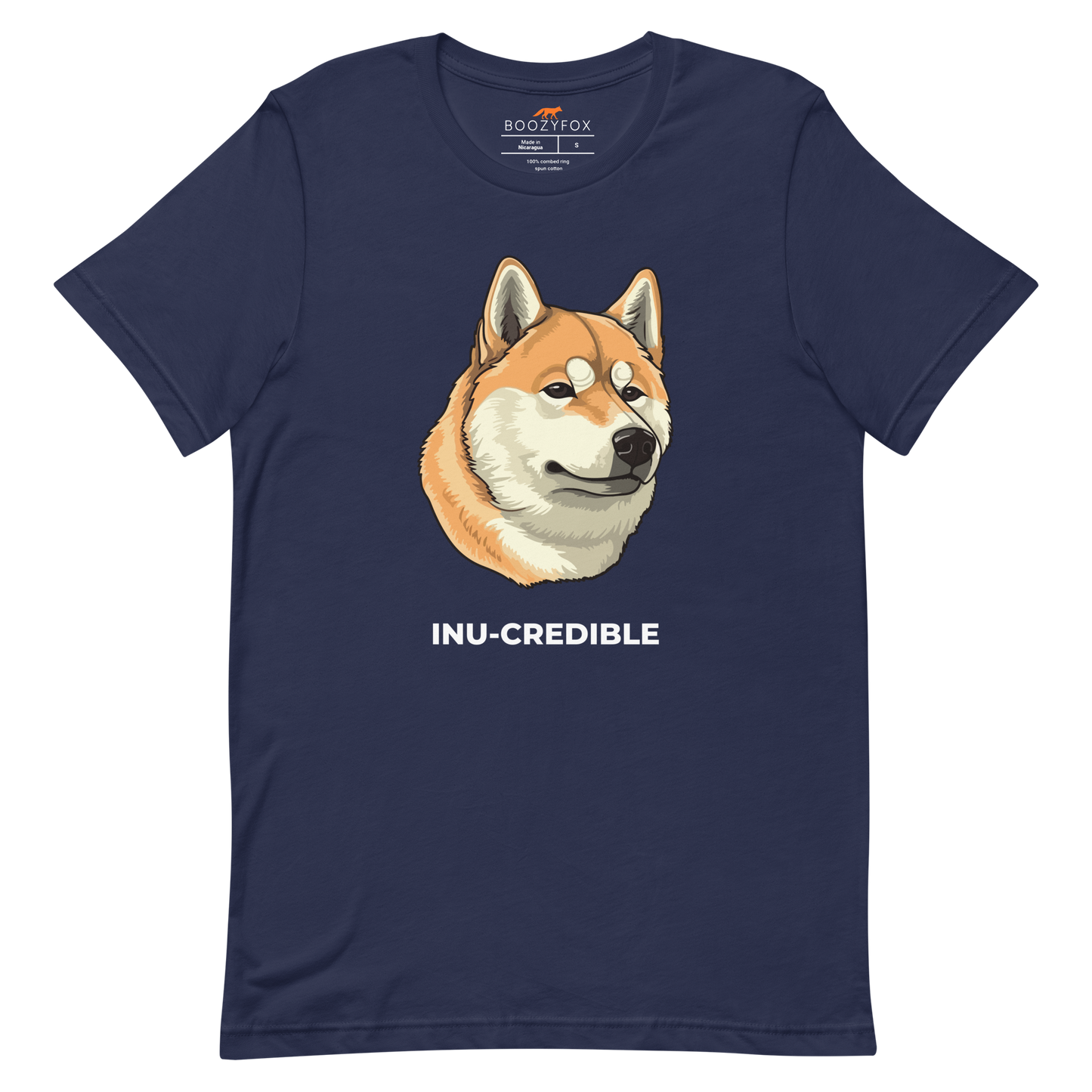 Navy Premium Shiba Inu T-Shirt featuring the Inu-Credible graphic on the chest - Funny Graphic Shiba Inu Tees - Boozy Fox