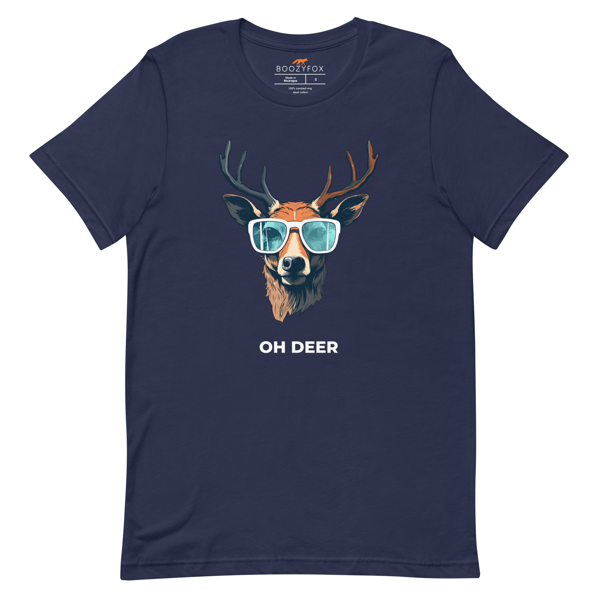 Navy Premium Deer T-Shirt featuring a hilarious Oh Deer graphic on the chest - Funny Graphic Deer Tees - Boozy Fox