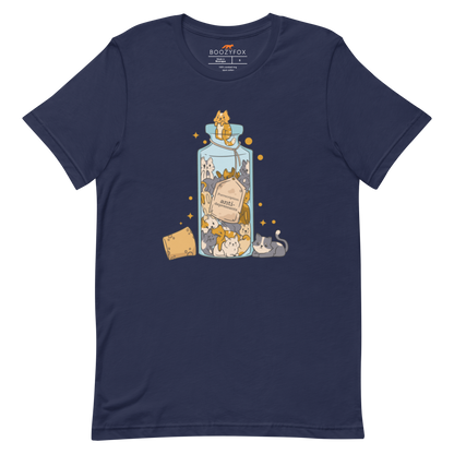 Navy Premium Cat T-Shirt featuring a funny Anti-Depressants graphic on the chest - Cute Graphic Cat Tees - Boozy Fox