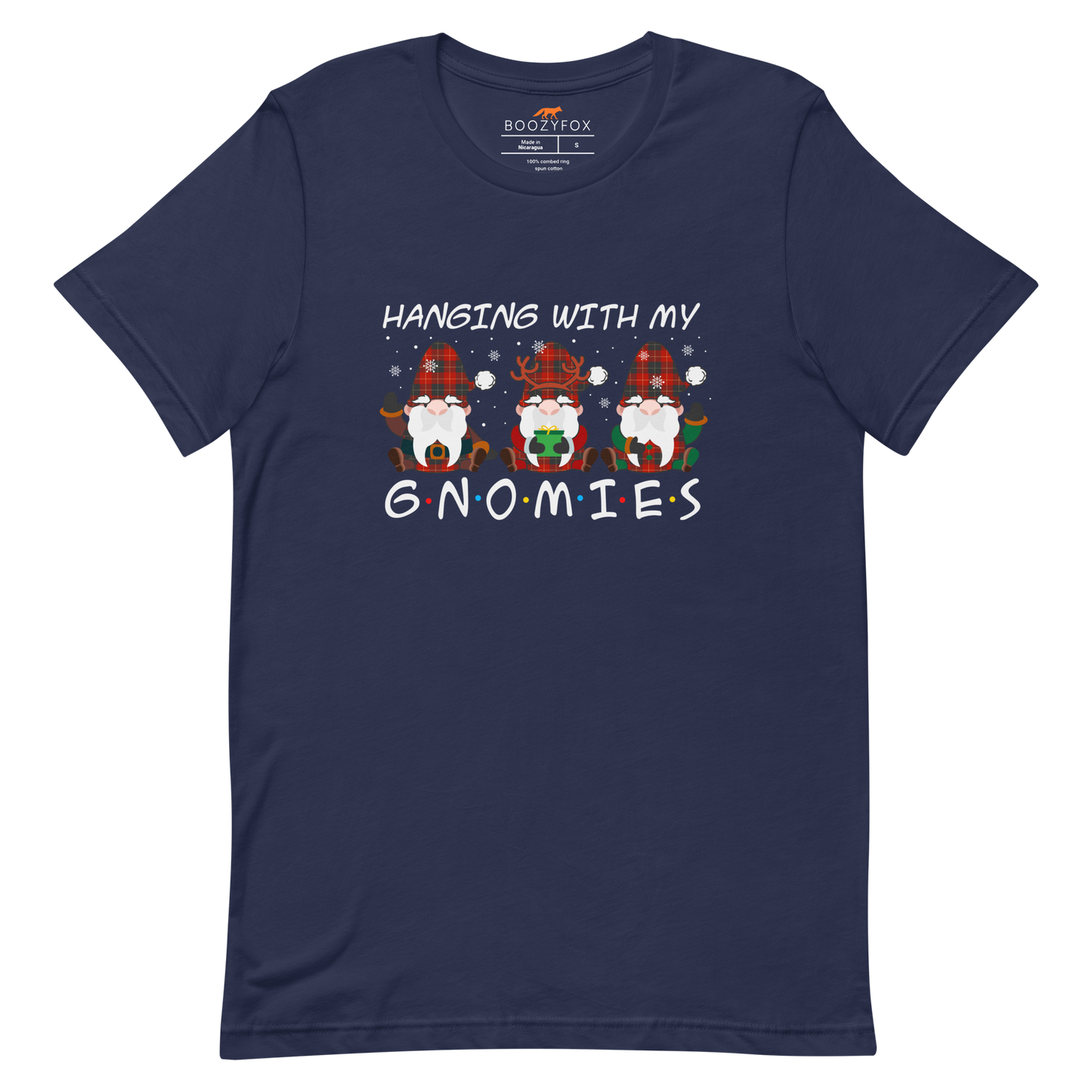 Navy Premium Christmas Gnome Tee featuring a delight Hanging With My Gnomies graphic on the chest - Funny Christmas Graphic Gnome Tees - Boozy Fox