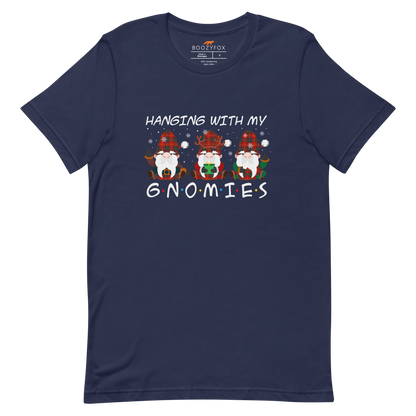 Navy Premium Christmas Gnome Tee featuring a delight Hanging With My Gnomies graphic on the chest - Funny Christmas Graphic Gnome Tees - Boozy Fox