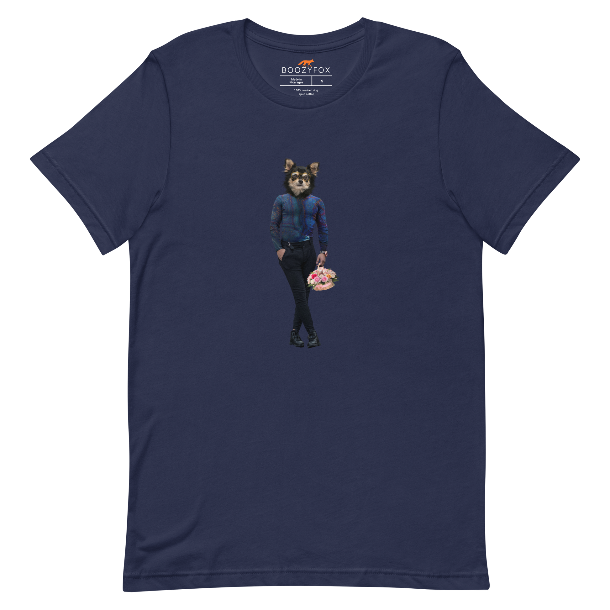 Navy Premium Dog T-Shirt featuring an Anthropomorphic Dog graphic on the chest - Funny Graphic Dog Tees - Boozy Fox