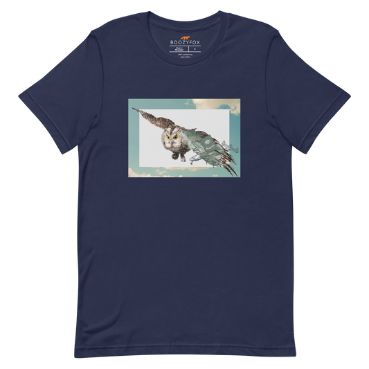 Navy Premium Owl Tee featuring a stunning Flying Owl graphic on the chest - Cool Graphic Owl Tees - Boozy Fox