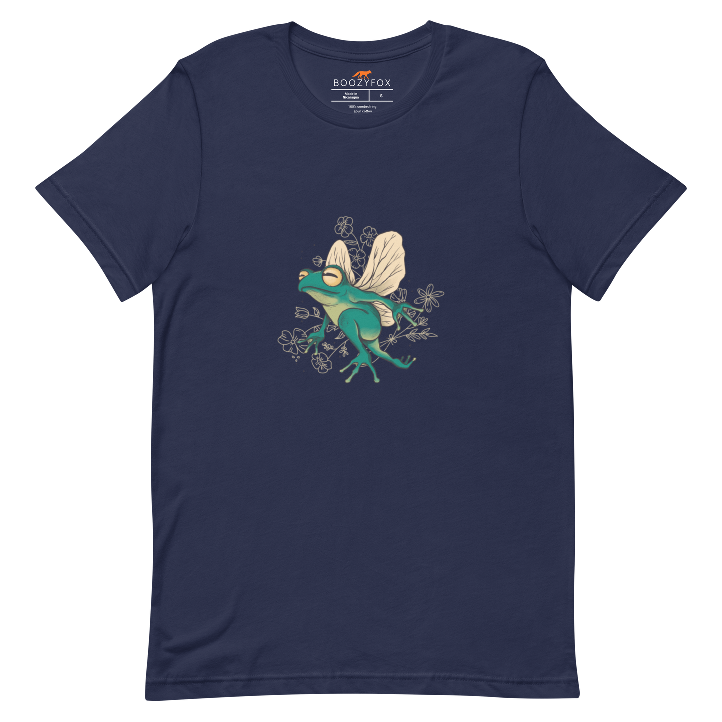 Navy Premium Frog T-Shirt featuring an adorable Fairy Frog graphic on the chest - Funny Graphic Frog Tees - Boozy Fox