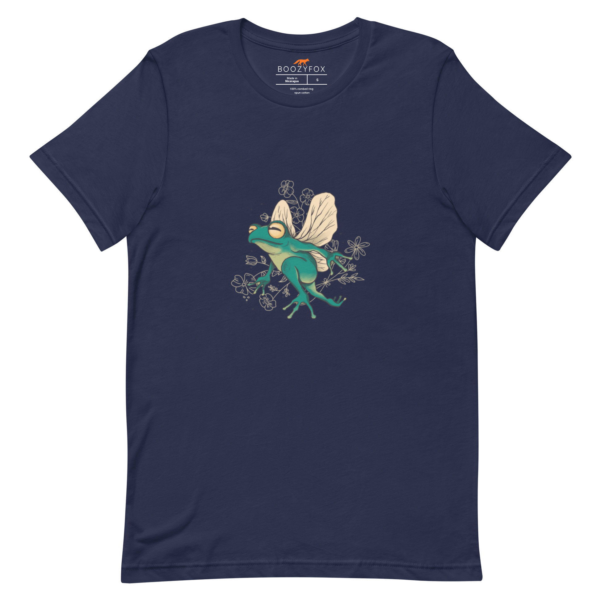 Navy Premium Frog T-Shirt featuring an adorable Fairy Frog graphic on the chest - Funny Graphic Frog Tees - Boozy Fox