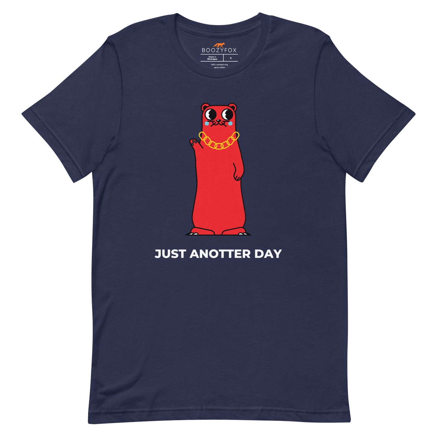 Navy Premium Otter T-Shirt featuring a Just Anotter Day graphic on the chest - Funny Graphic Otter Tees - Boozy Fox