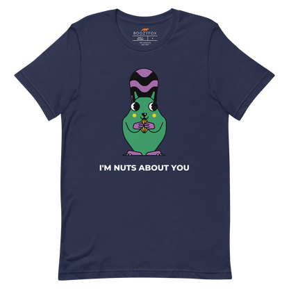 Navy Premium Squirrel T-Shirt featuring an I'm Nuts About You graphic on the chest - Funny Graphic Squirrel Tees - Boozy Fox