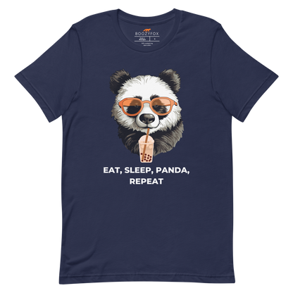 Navy Premium Panda Tee featuring an adorable Eat, Sleep, Panda, Repeat graphic on the chest - Funny Graphic Panda Tees - Boozy Fox