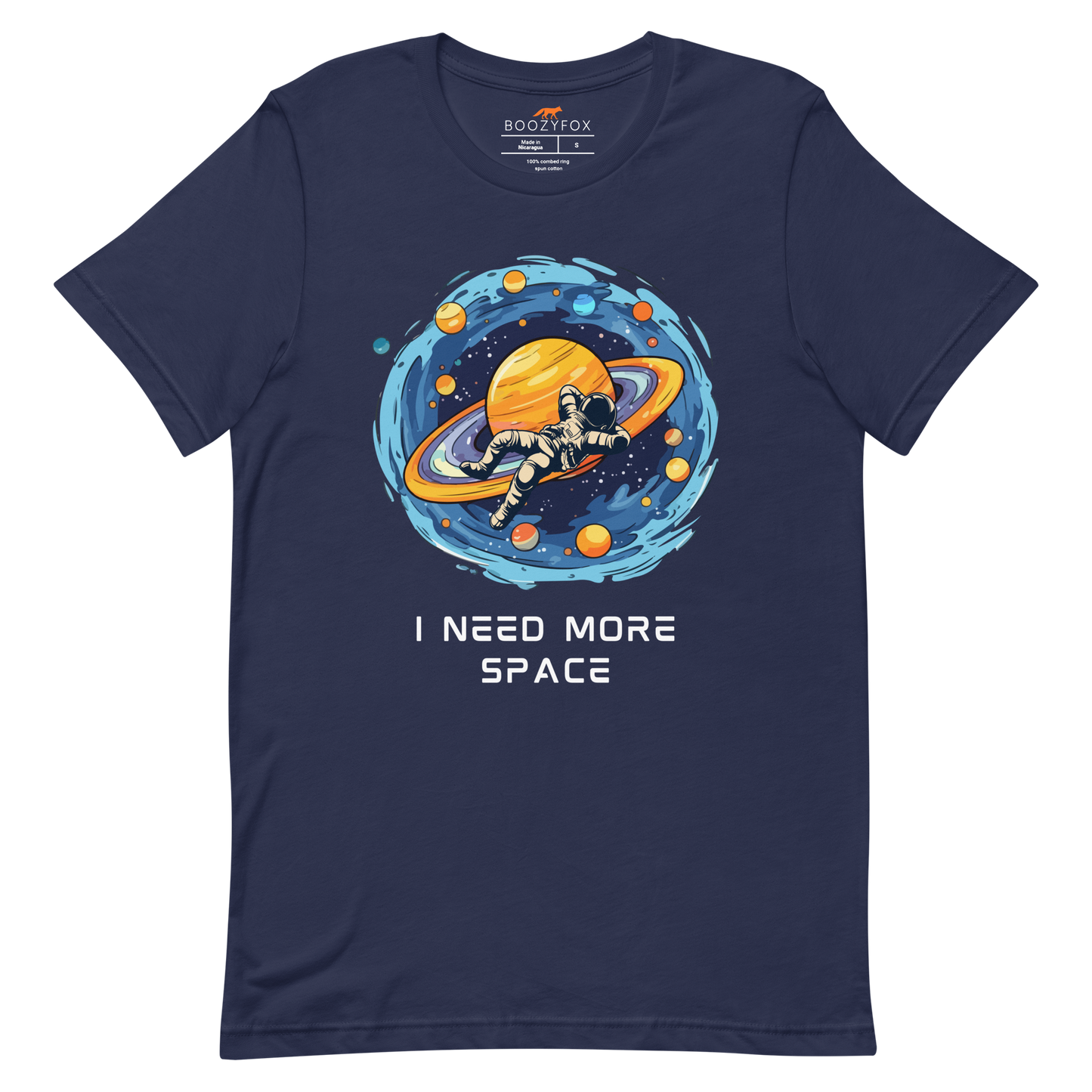 Navy Premium Astronaut Tee featuring a captivating I Need More Space graphic on the chest - Funny Graphic Space Tees - Boozy Fox