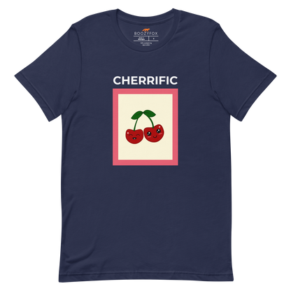 Navy Premium Cherry Tee featuring a Cherrific graphic on the chest - Funny Graphic Cherry Tees - Boozy Fox