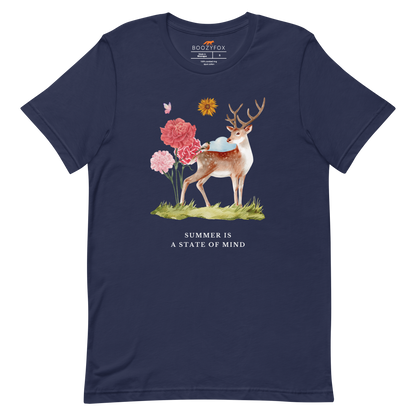 Navy Premium Summer Is a State of Mind Tee featuring a Summer Is a State of Mind graphic on the chest - Cute Graphic Summer Tees - Boozy Fox
