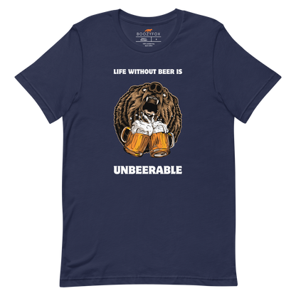 Navy Premium Bear Tee featuring a Life Without Beer Is Unbeerable graphic design on the chest - Funny Graphic Bear Tees - Boozy Fox