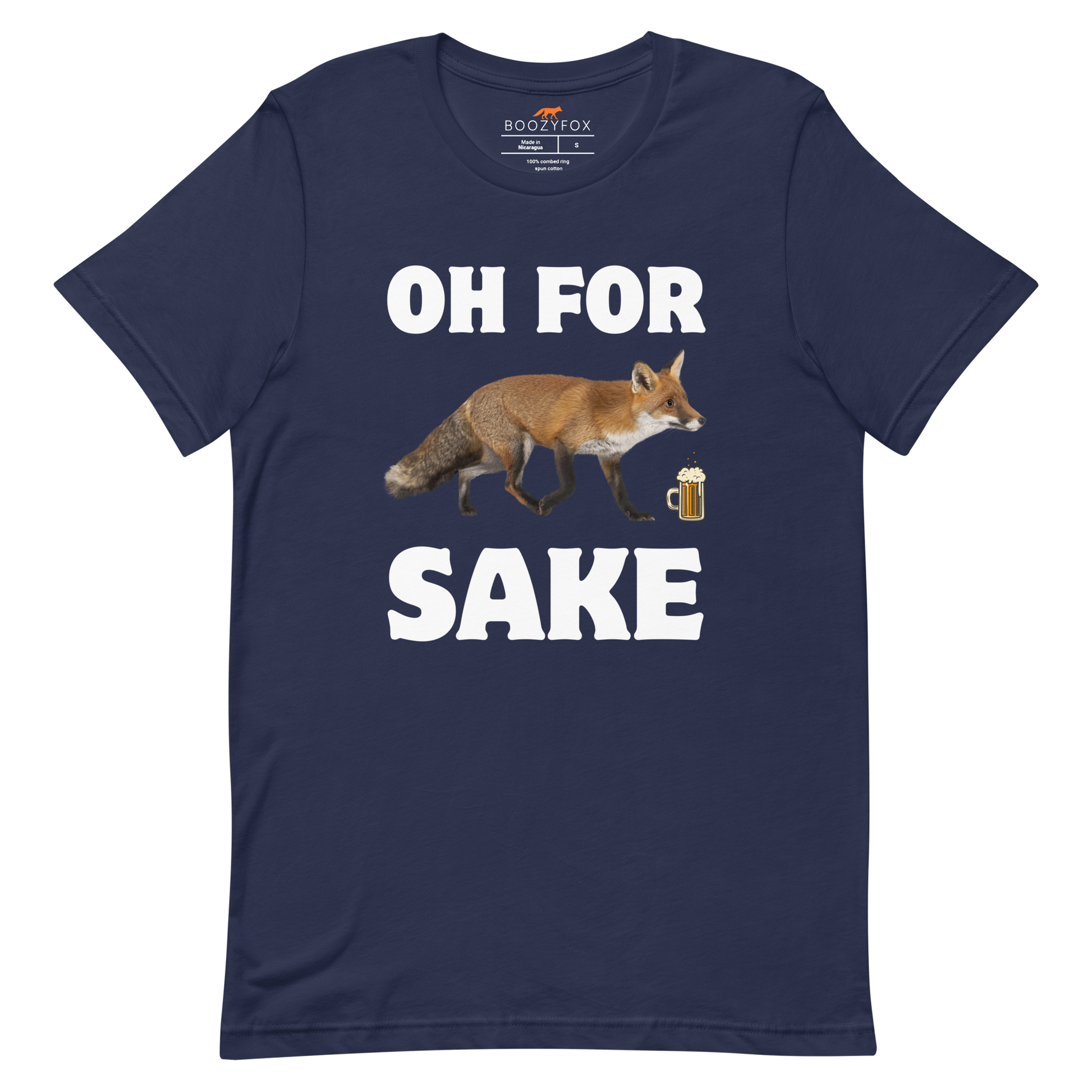Navy Premium Fox T-Shirt featuring a Oh For Fox Sake graphic on the chest - Funny Graphic Fox Tees - Boozy Fox