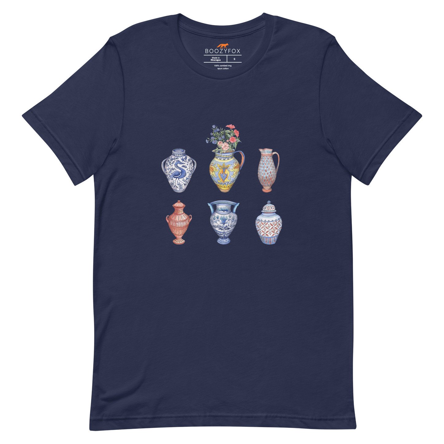 Navy Premium Vase Tee featuring a chic vase graphic on the chest - Artsy Graphic Vase Tees - Boozy Fox