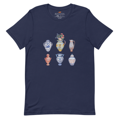 Navy Premium Vase Tee featuring a chic vase graphic on the chest - Artsy Graphic Vase Tees - Boozy Fox