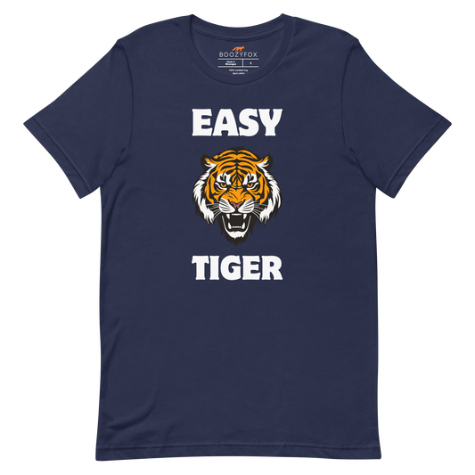 Navy Premium Tiger Tee featuring a Easy Tiger graphic on the chest - Funny Graphic Tiger Tees - Boozy Fox