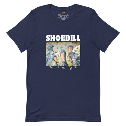 Navy Premium Shoebill Tee featuring cool Shoebill graphic on the chest - Artsy/Funny Graphic Shoebill Stork Tees - Boozy Fox