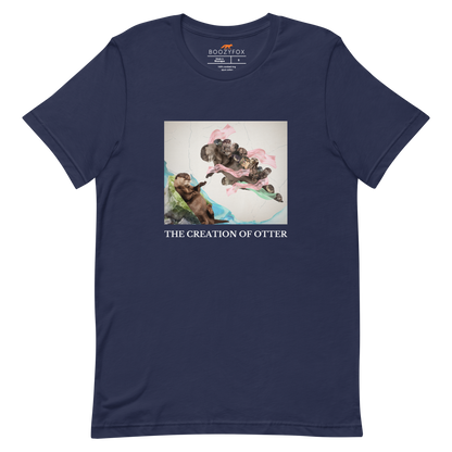 Navy Premium Otter Tee featuring a playful The Creation of Otter parody of Michelangelo's masterpiece - Artsy/Funny Graphic Otter Tees - Boozy Fox