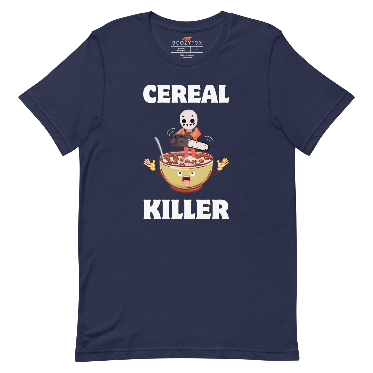 Navy Premium Cereal Killer Tee featuring a Cereal Killer graphic on the chest - Funny Graphic Tees - Boozy Fox