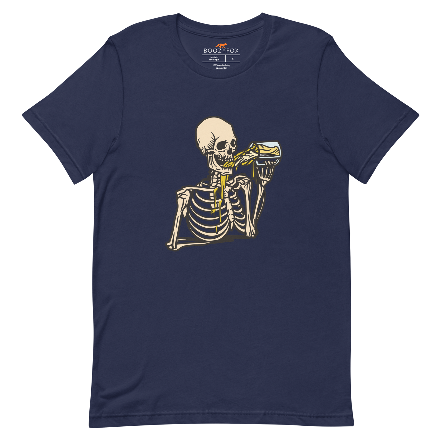 Skeleton Drinking Beer Tee Online - Navy - Boozy Fox