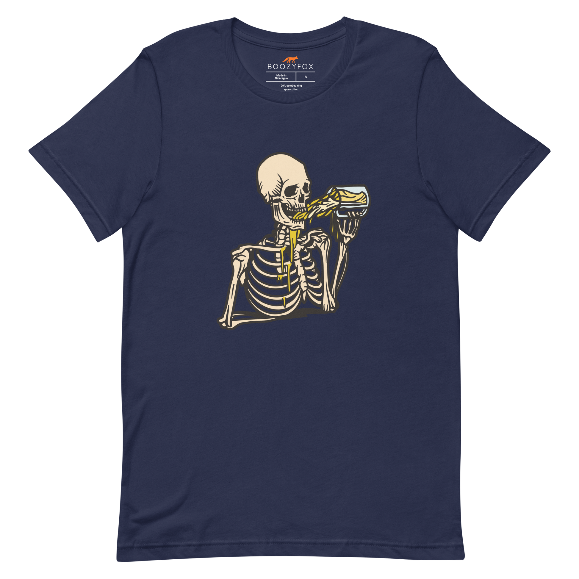 Skeleton Drinking Beer Tee Online - Navy - Boozy Fox