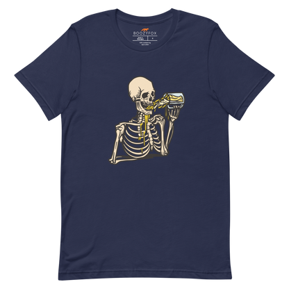 Skeleton Drinking Beer Tee Online - Navy - Boozy Fox