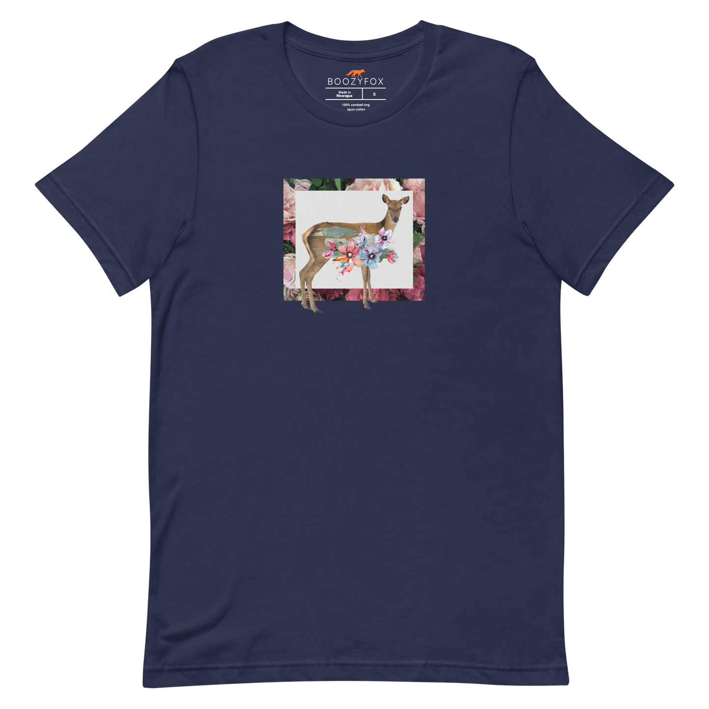 Floral Deer Tee Online - Navy - Boozy Fox