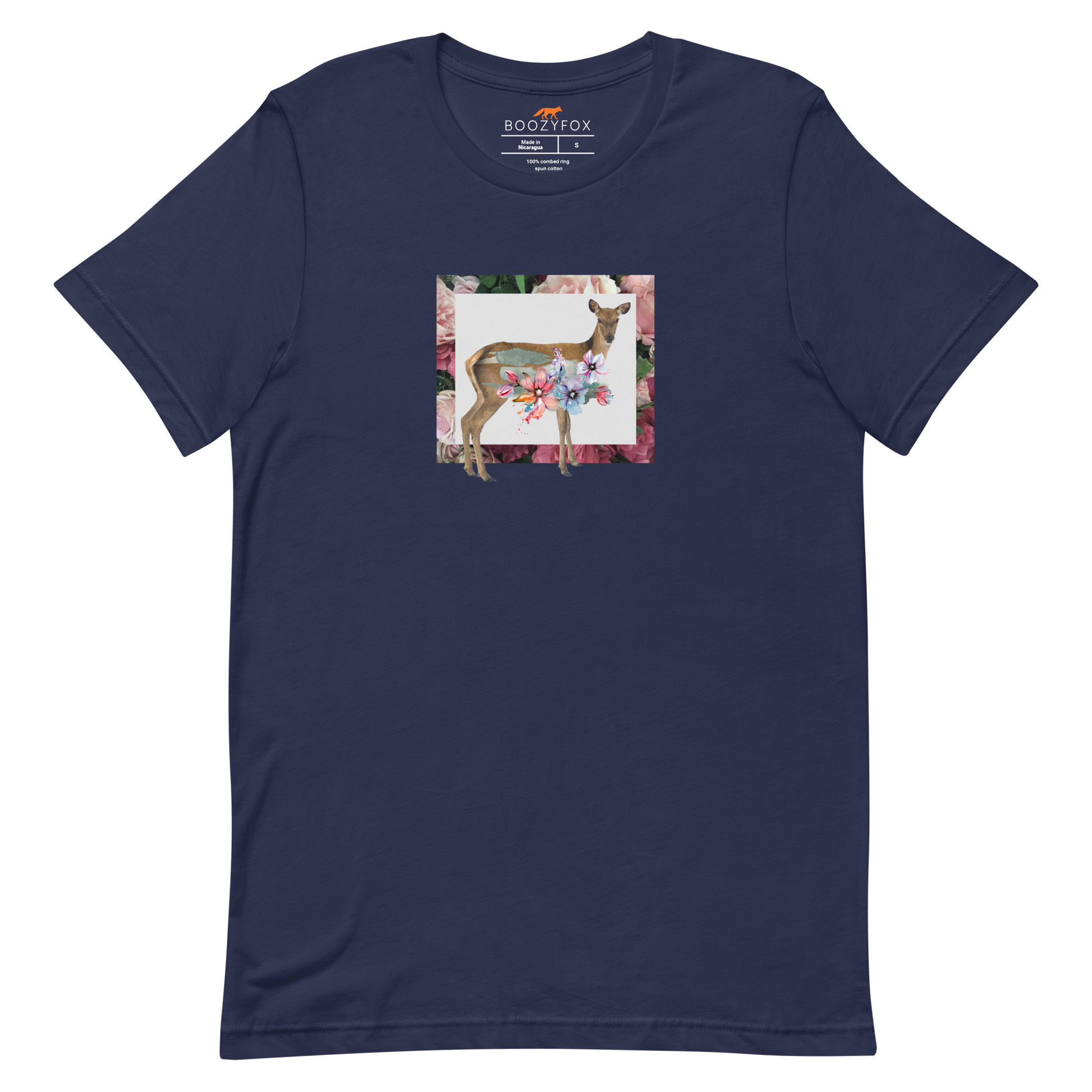 Floral Deer Tee Online - Navy - Boozy Fox