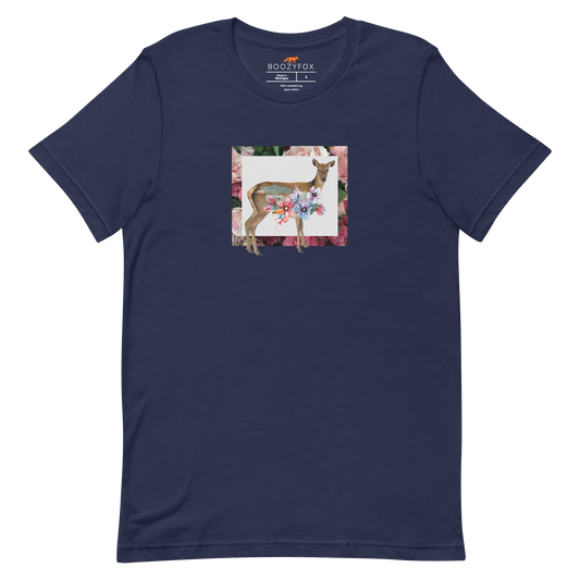 Floral Deer Tee Online - Navy - Boozy Fox