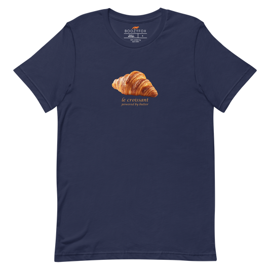 Funny Le Croissant lightweight graphic tee in navy by Boozy Fox
