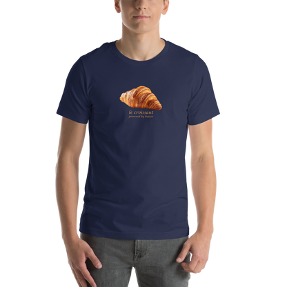 Man wearing a Funny Le Croissant lightweight graphic tee in navy by Boozy Fox