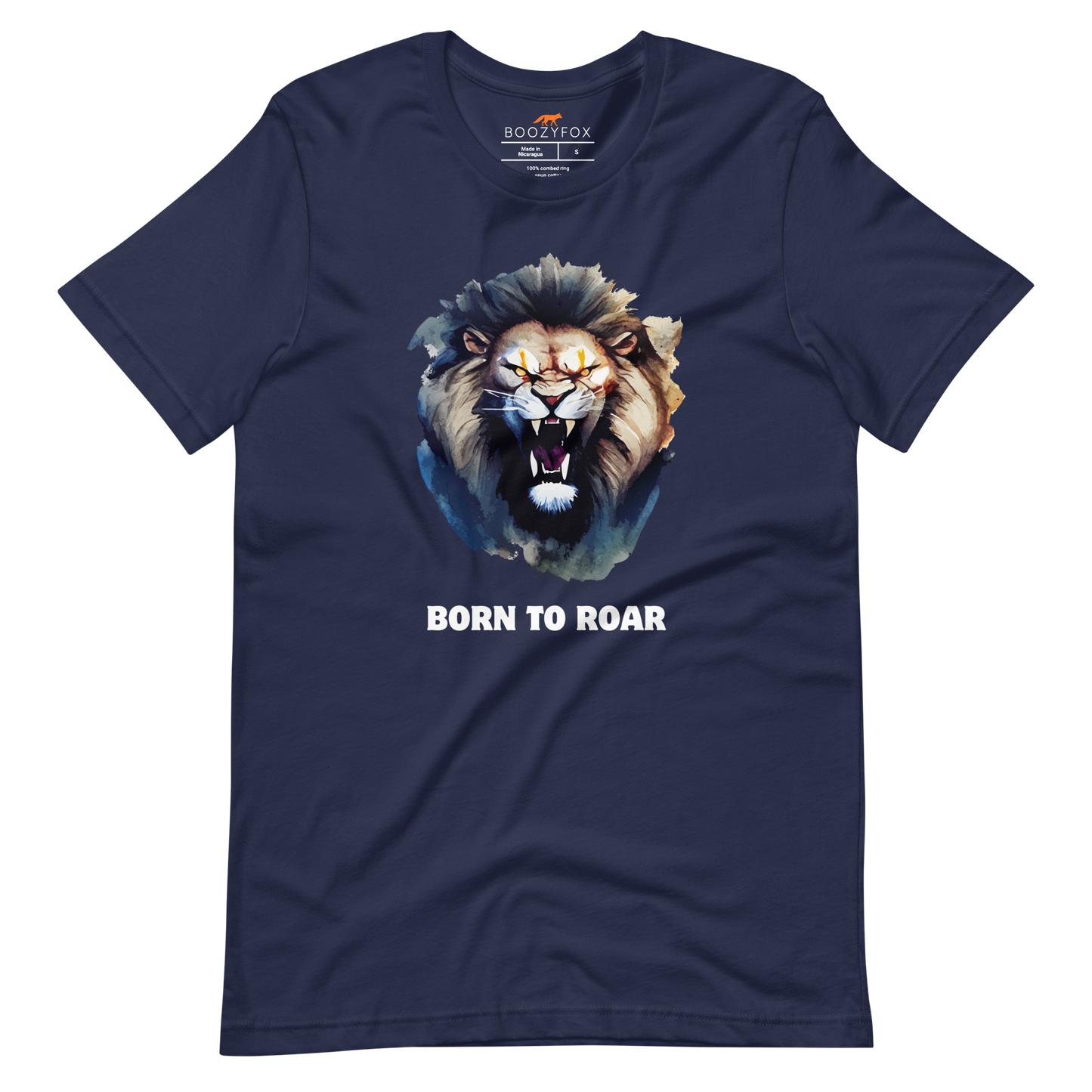 Funny Born to Roar Lion lightweight graphic tee in navy by Boozy Fox