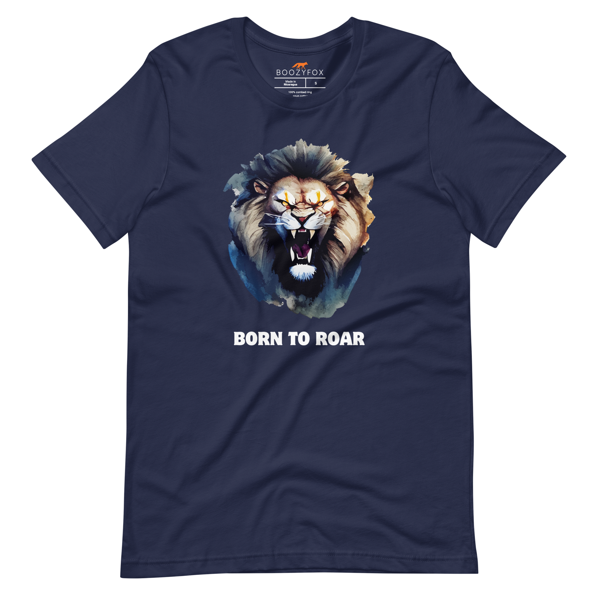 Funny Born to Roar Lion lightweight graphic tee in navy by Boozy Fox