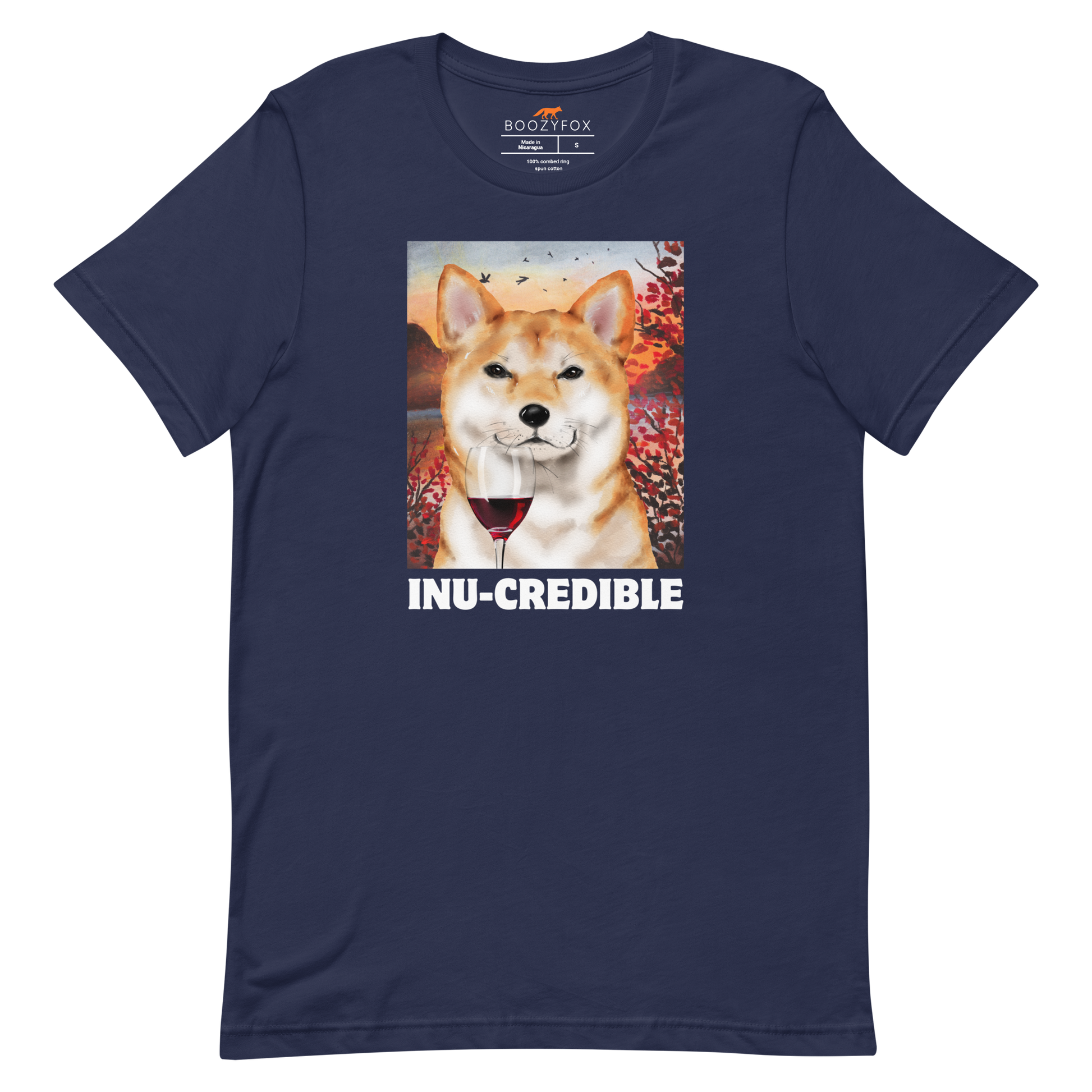 Funny Shiba Inu lightweight graphic tee in navy by Boozy Fox