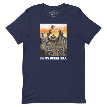 Funny In My Feral Era Raccoon lightweight graphic t-shirt in navy by Boozy Fox