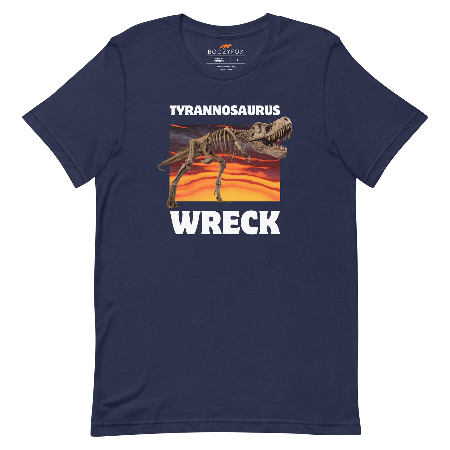 Funny Tyrannosaurus Wreck T-Rex Dinosaur lightweight graphic t-shirt in navy by Boozy Fox